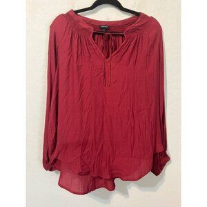 Torrid Sz 0 (US 10 M/L) Red Polyester Challis Blouse Tie Neckline